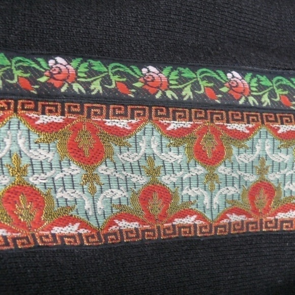 Carole Little Sweater Small Ribbon Black Knit Cardigan Boho - Picture 6 of 8